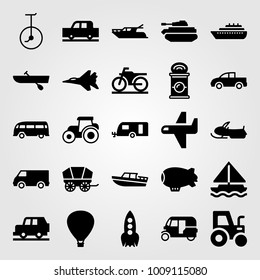 Transport vector icon set. truck, sailboat, caravan and tank