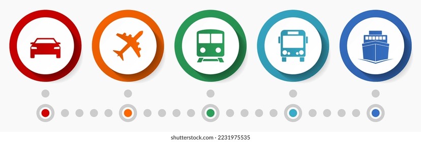 Transport vector icon set, vehicles infographic template, travel concept buttons collection