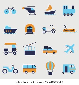 transport vector icon set water land railway air train boat ship car van balloon motor bike icons