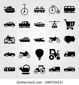 Transport vector icon set. zeppelin, cart, sport bike and motorbike