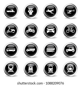 transport vector icons - black round chrome buttons
