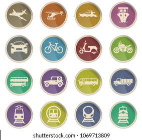 transport vector icons in the form of round paper labels