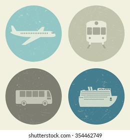 Transport vector icons with grunge texture.