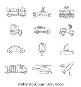 Transport. Vector icons, hand-drawn.