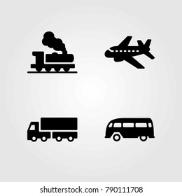 Transport vector icons set. aeroplane, train and van