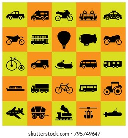 Transport vector icons set. air balloon, ambulance and double decker bus