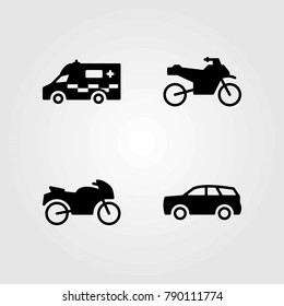Transport vector icons set. ambulance, motorcycle and car
