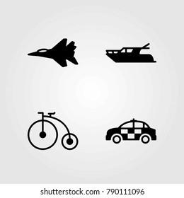 Transport vector icons set. bicycle, yatch and police car