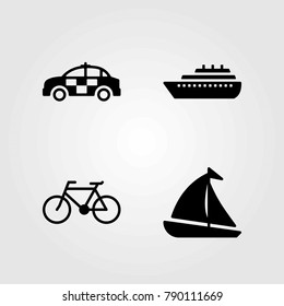 Transport vector icons set. bicycle, sailboat and car