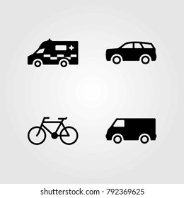 Transport vector icons set. bicycle, car and truck