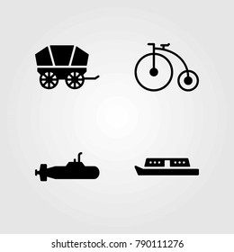Transport vector icons set. boat, submarine and bicycle