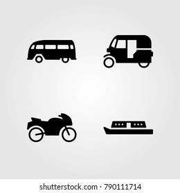 Transport vector icons set. boat, van and tuk tuk