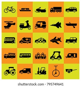 Transport vector icons set. boat, truck and jeep