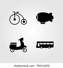 Transport vector icons set. bus, zeppelin and motorbike