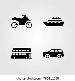 Transport vector icons set. car, double decker bus and ship