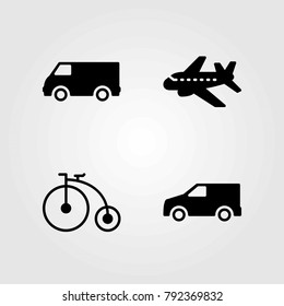 Transport vector icons set. car, bicycle and van