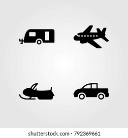 Transport vector icons set. caravan, pickup and pickup truck
