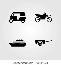 Transport vector icons set. cart, tuk tuk and motorcycle