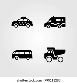 Transport vector icons set. dumper, taxi and ambulance