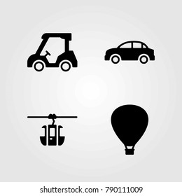 Transport vector icons set. golf cart, cable car cabin and car