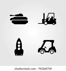 Transport vector icons set. golf, forklift and golf car