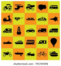 Transport vector icons set. jet, aircraft and car