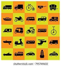 Transport vector icons set. lorry, cart and caravan
