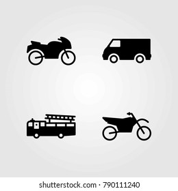 Transport vector icons set. motorcycle, van and fire truck