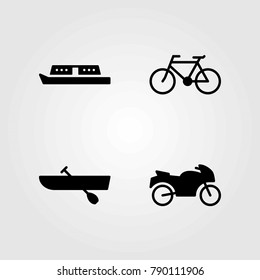 Transport vector icons set. motorcycle, bicycle and boat