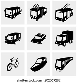 Transport vector icons set on gray. 