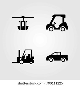 Transport vector icons set. pickup, truck and forklift