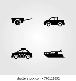 Transport vector icons set. pickup, cart and truck