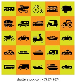 Transport vector icons set. pickup truck, double decker bus and pickup
