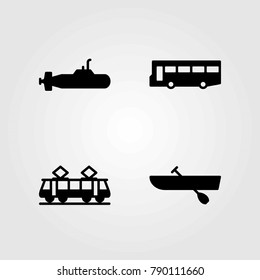Transport vector icons set. rowing, tram and bus