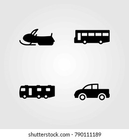 Transport vector icons set. snow mobile, bus and truck