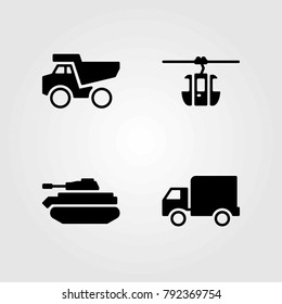 Transport vector icons set. tank, lorry and dumper