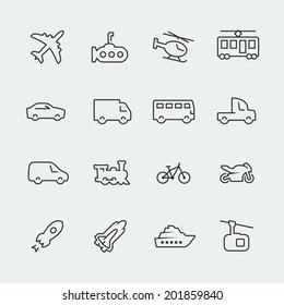 Transport vector icons set, thin line