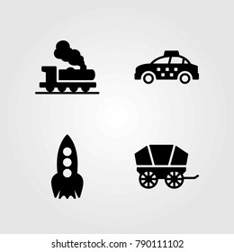 Transport vector icons set. train, taxi and wagon