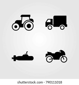 Transport vector icons set. truck, motorcycle and submarine