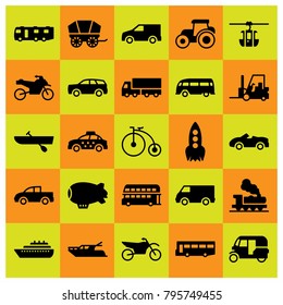 Transport vector icons set. tuk tuk, wagon and lorry