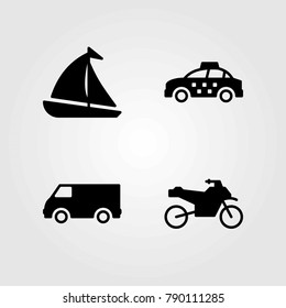 Transport vector icons set. van, motorcycle and taxi