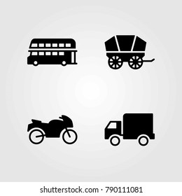 Transport vector icons set. wagon, motorcycle and double decker bus