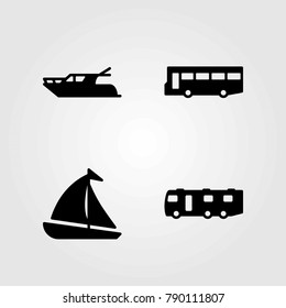 Transport vector icons set. yatch, sailboat and caravan