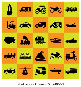 Transport vector icons set. yatch, cable car cabin and truck