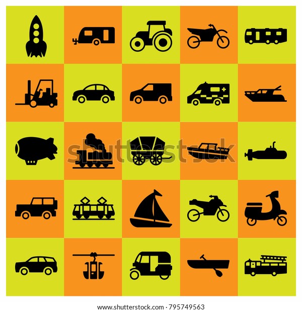 Transport vector icons set. yatch, cable car cabin\
and truck