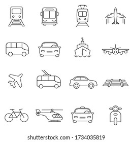 Transport vector icons with simple line design isolated on white background