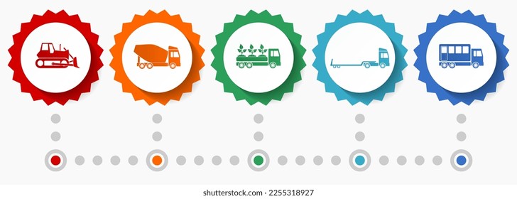 Transport vector icons, trucks flat design web badges collection, business infographic template