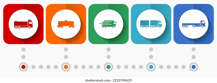 Iconos vectoriales de transporte, colección de botones web de diseño plano de vehículos, plantilla infográfica de concepto de negocio