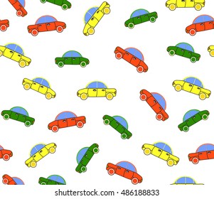 Transport vector seamless pattern with cars, colored in traffic lights colors: red, yellow, green