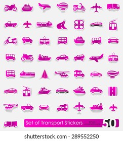 transport vector sticker icons with shadow. Paper cut